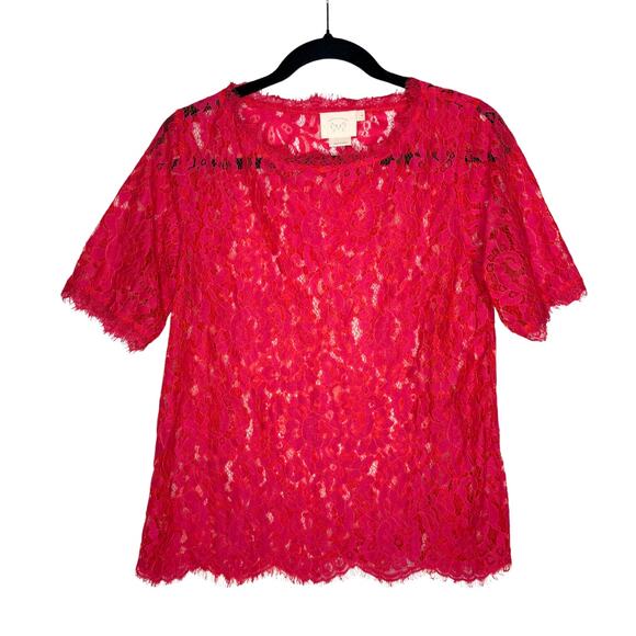 Anthropologie Tops - Vanessa Virginia Anthropologie Elysian Floral Lace Short Sleeve Top Small Red
